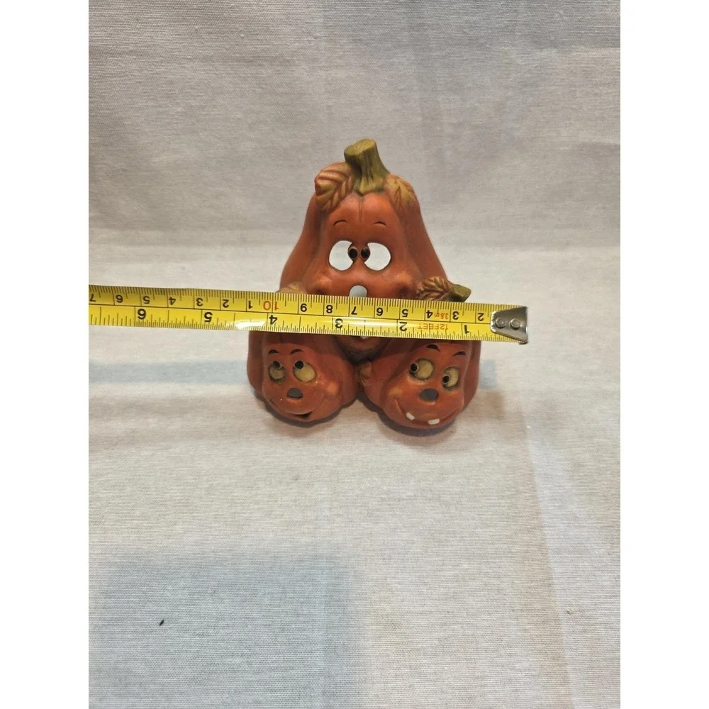 Vintage Halloween Ceramic Stacked Pumpkin Trio Tea Light Holder Jack-O-Lantern
